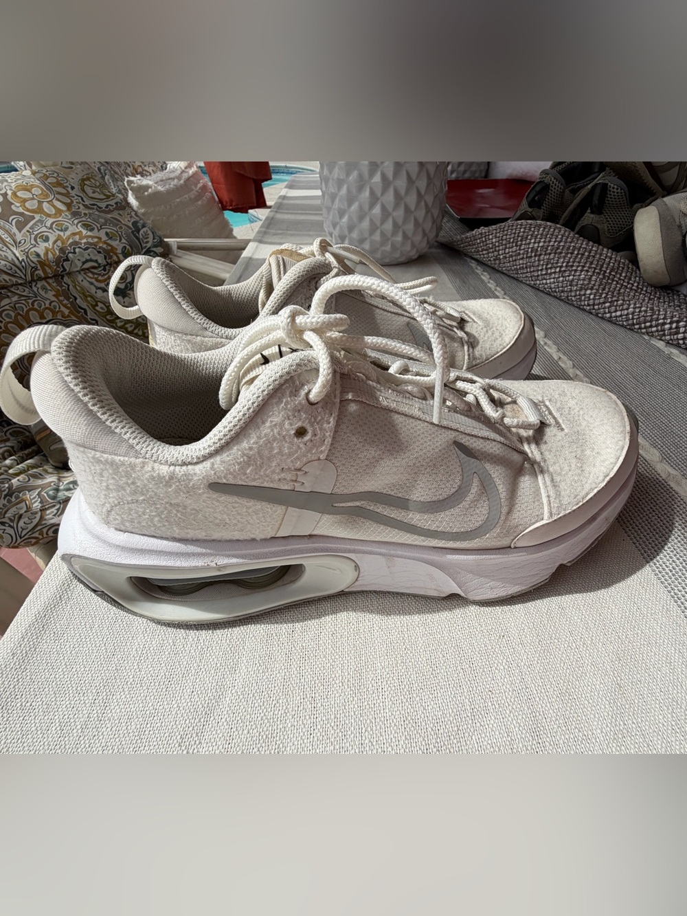 Womens Nike Women's Cream/Light Gray Air-Enhanced Athletic Sneakers excellent